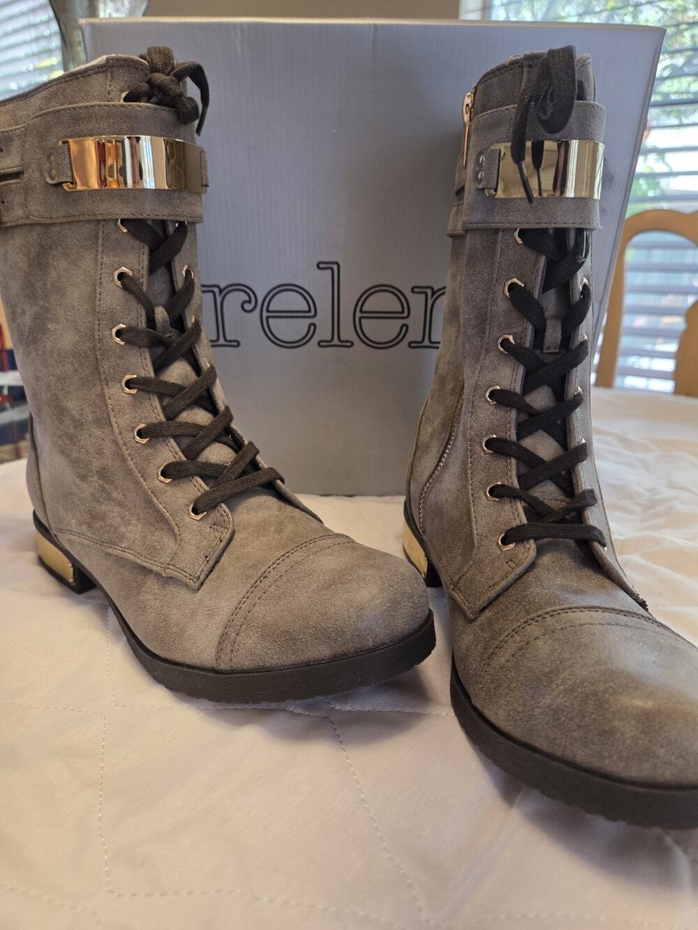 New Relent RACHEL Women's Brown Lace-Up Mid-Calf Combat Boots Side Zip Buckle 9